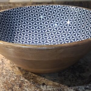 Geometric Patterned Wooden Salad Bowl
